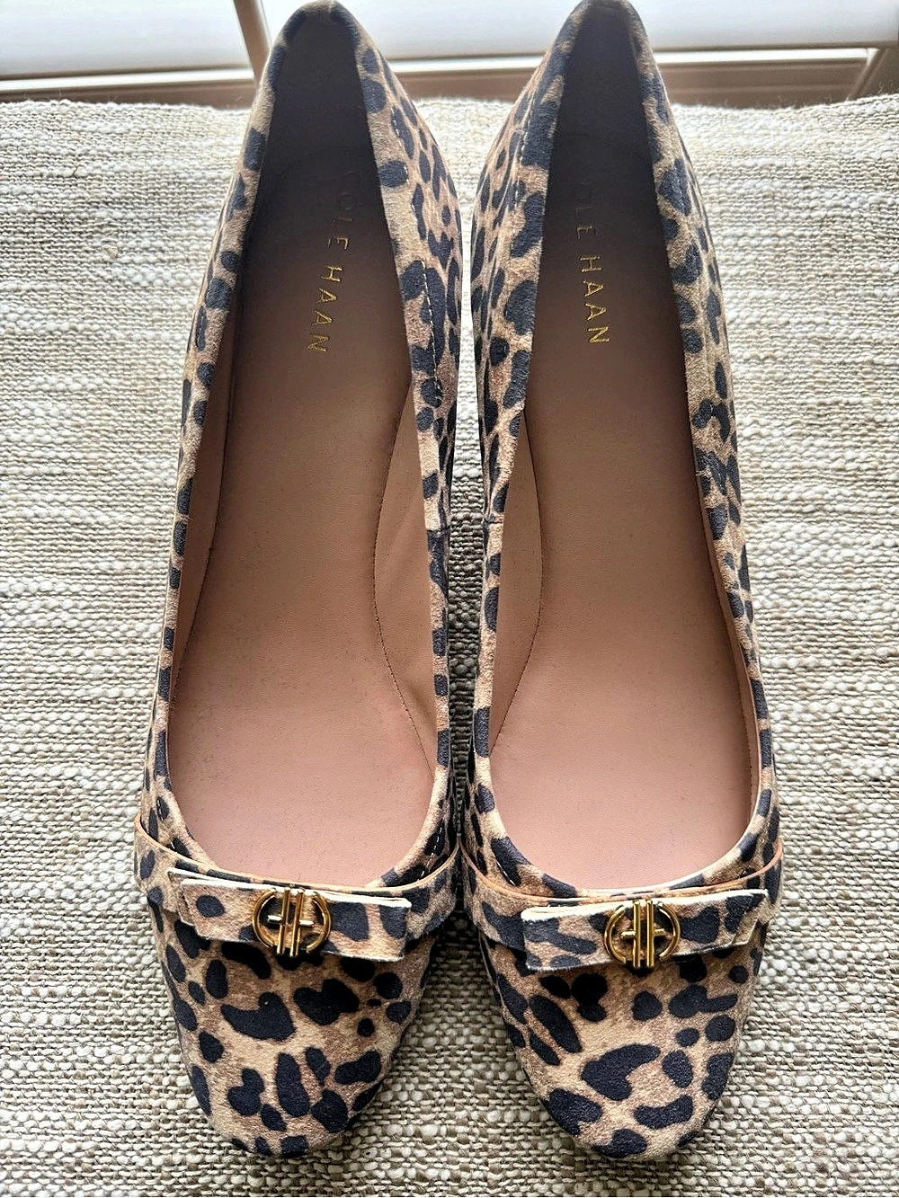Cole Haan Leopard Print Suede Wedge Pumps with Bow